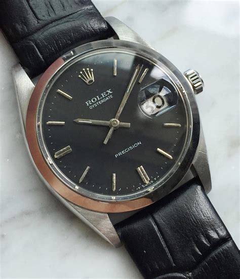 rolex black leather strap silver|vintage rolex with leather strap.